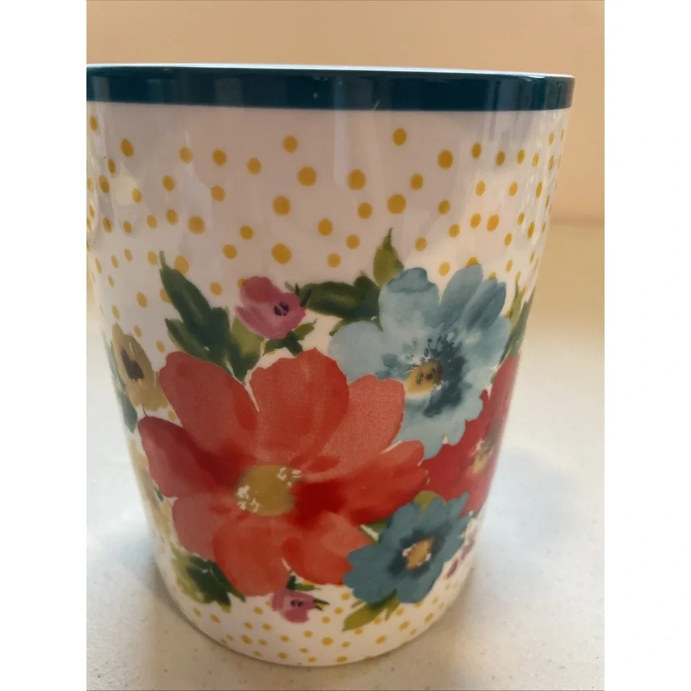 Breezy Blossom Crock Utensil Holder Pioneer Woman Floral Yellow Polka Dot 6